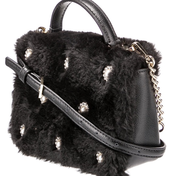 NWT Kate Spade Black Faux Fur Handle Crossbody Bag w/ Crystal Embellishments - Picture 3 of 16
